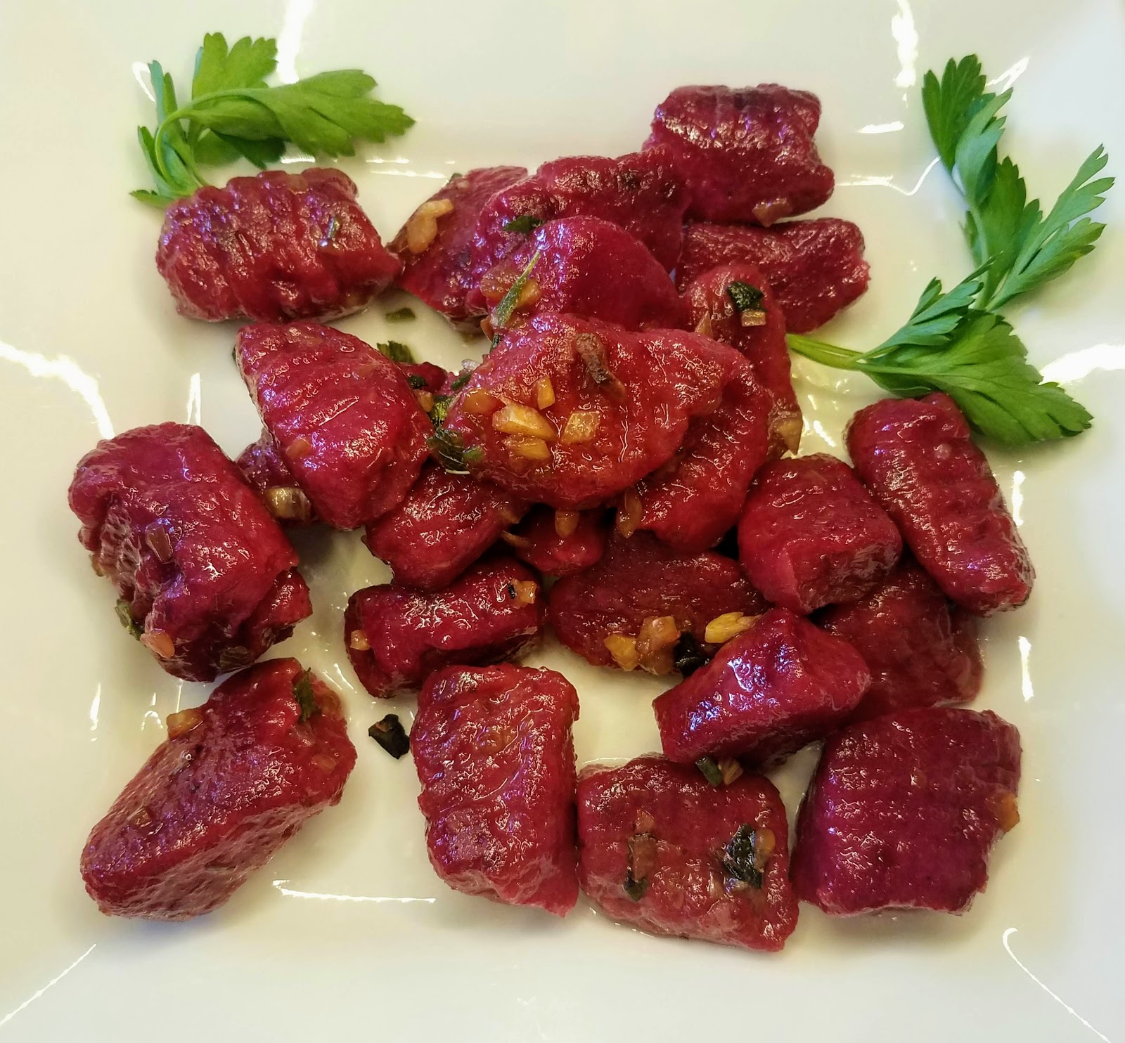 Beet Gnocchi with Sage + Garlic Brown Butter Sauce