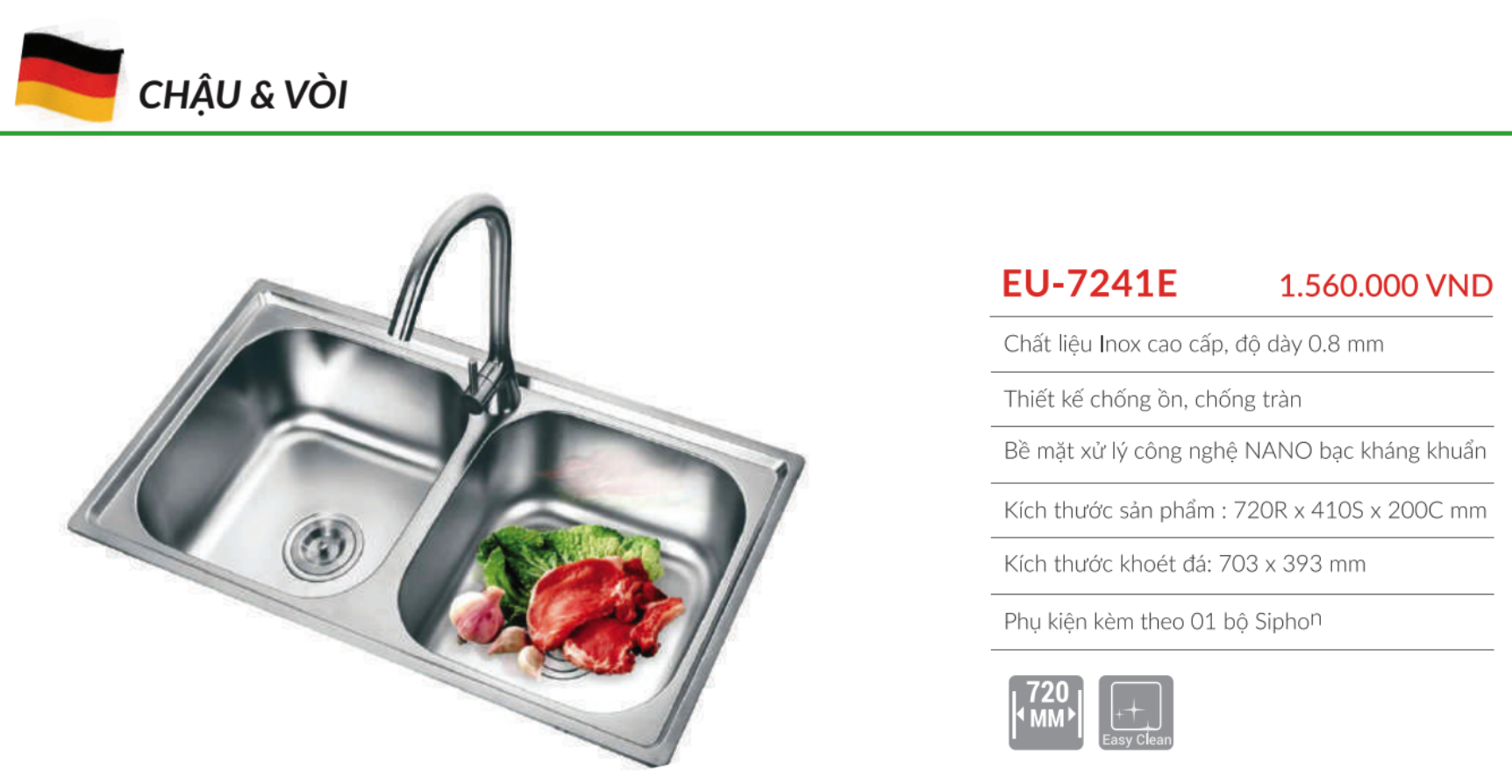 Chậu rửa bát chén Skyland EU-7241E | SKYLAND EU7241E Chậu rửa bát chén Skyland EU-7241E | SKYLAND EU7241E