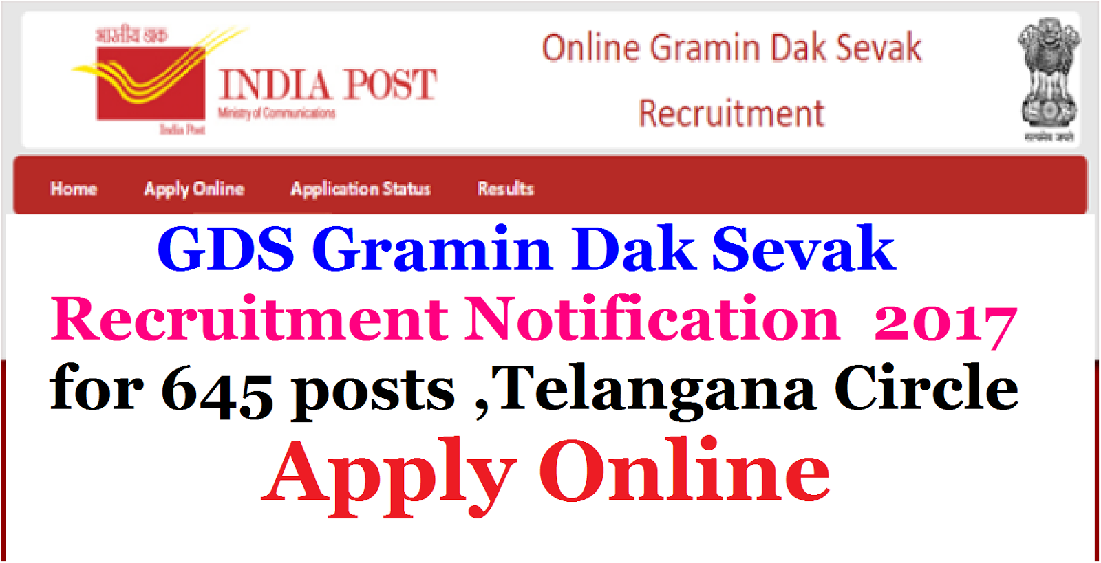Results of GDS Gramin Dak Sevaks Recruitment Results 2017 for 645 posts