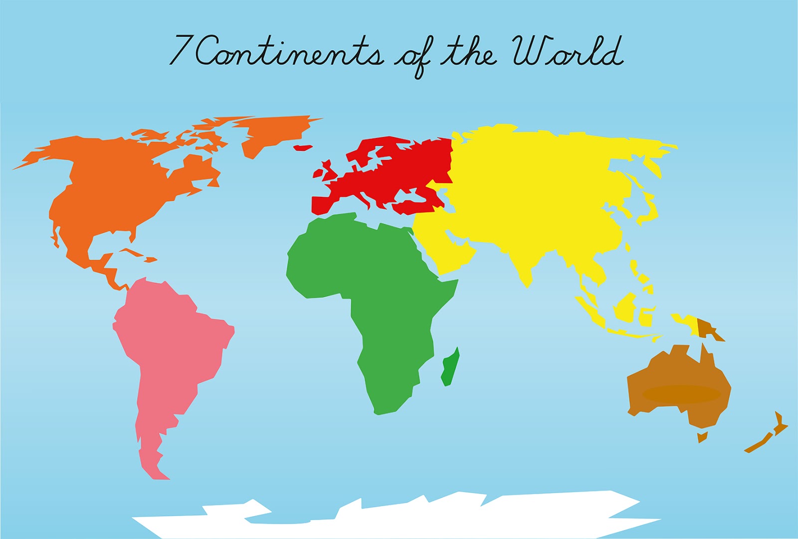 Printable Colored Montessori Continents Map