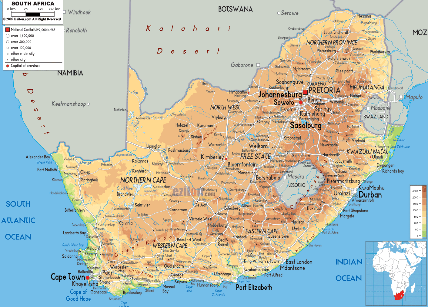 SOUTH AFRICA - GEOGRAPHICAL MAPS OF SOUTH AFRICA