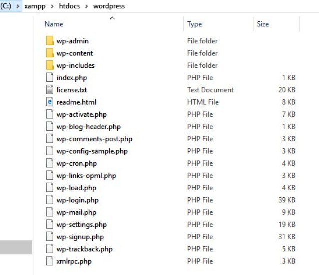 File-File Yang Berada di Dalam Folder Wordpress