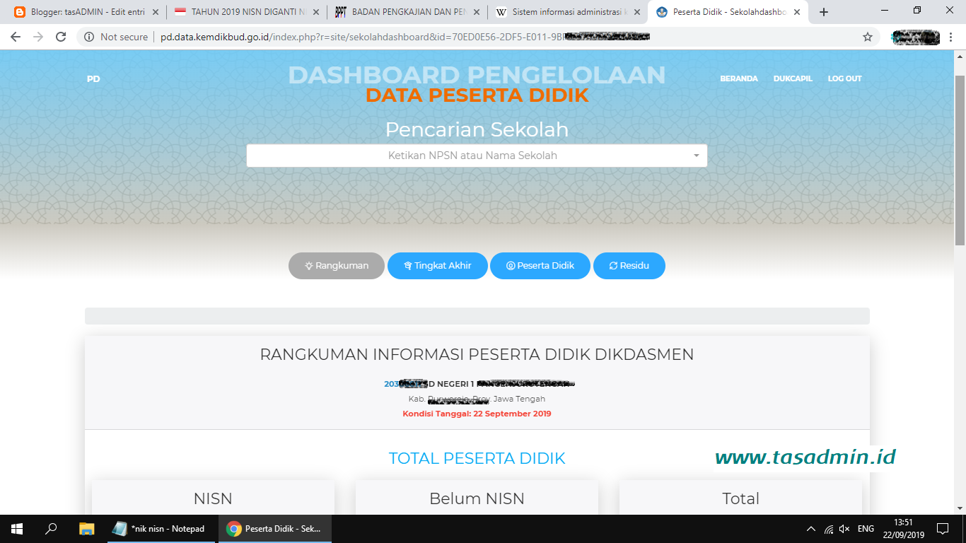 PENYEPADANAN DATA NISN DENGAN NIK tasADMIN