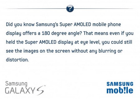 Samsung’s Super AMOLED screen has a 180 degree viewing angle