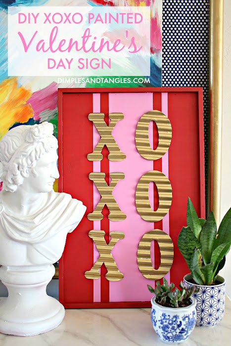 DIY XOXO Painted Valentine's Day Sign || Hugs and Kisses Valentine's Day Craft || Dimples and Tangles valentine's day craft, painted sign, easy craft project, holiday crafts, hobby lobby