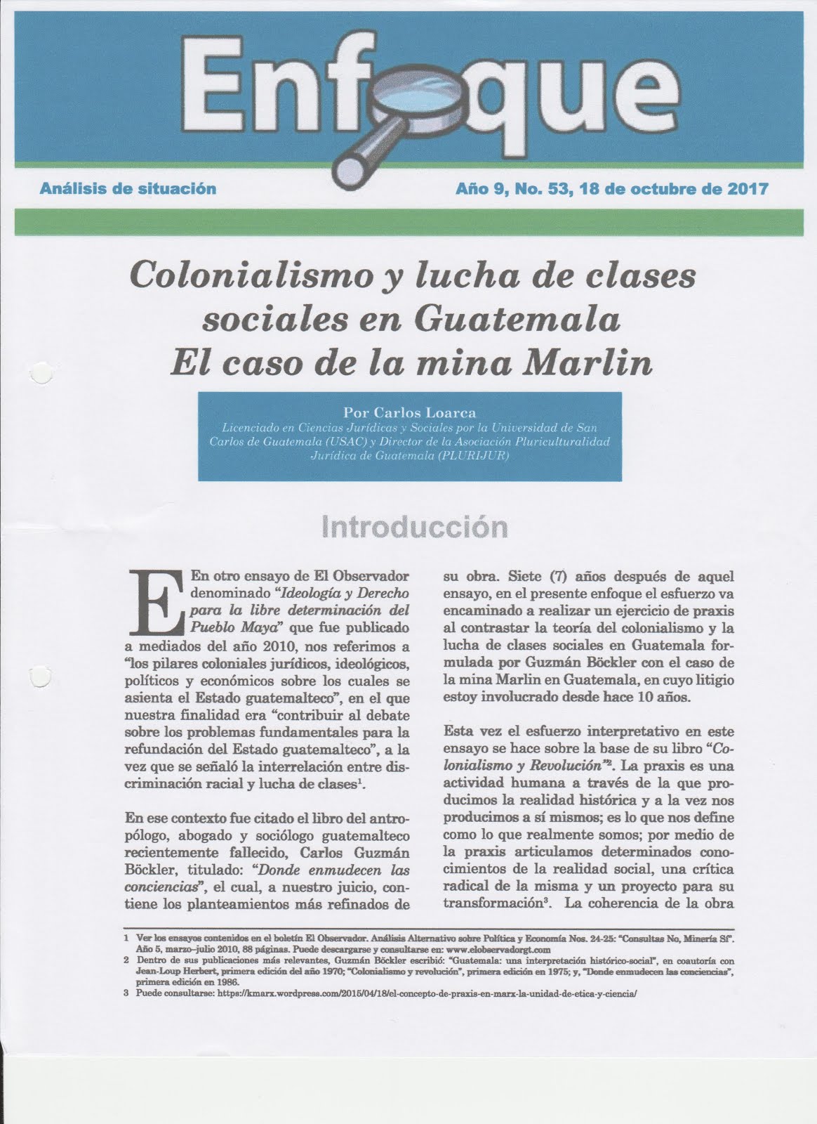 Colonialismo y lucha de clases sociales en Guatemala: El Caso de la mina Marlin