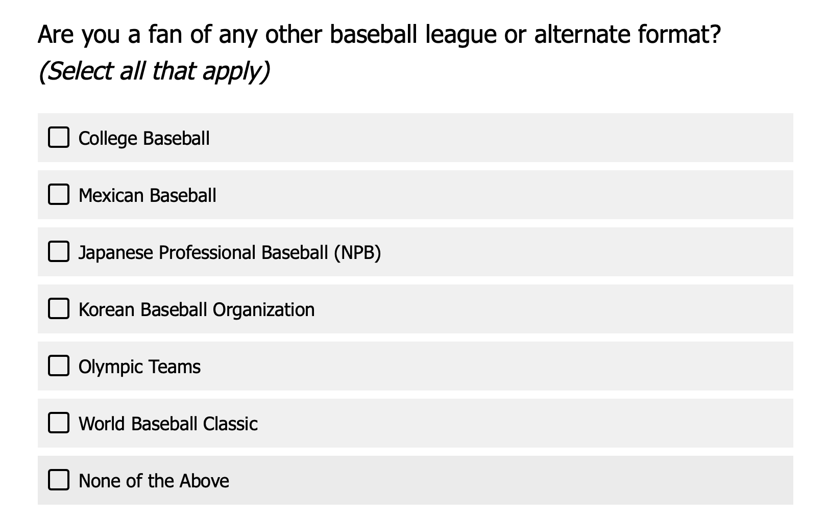 MLB Fan Survey Part 2