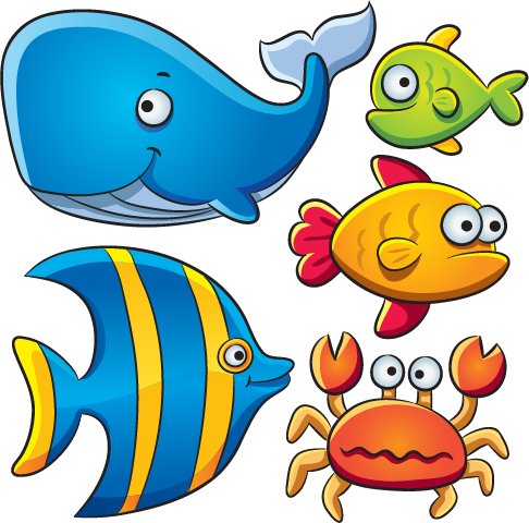 Animales marinos tipo cartoon vectorial