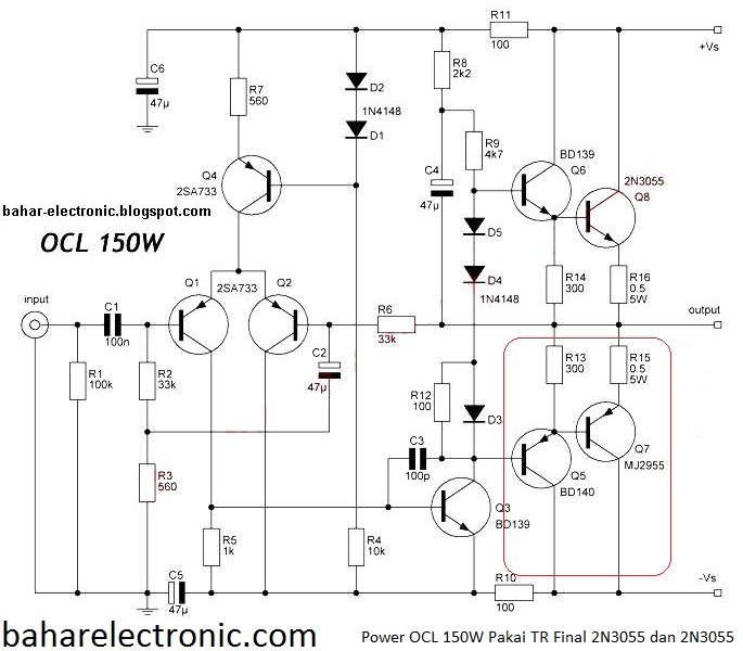 Power OCL 150W Quasi NPN Pakai TR Final 2N3055 dan 2N3055