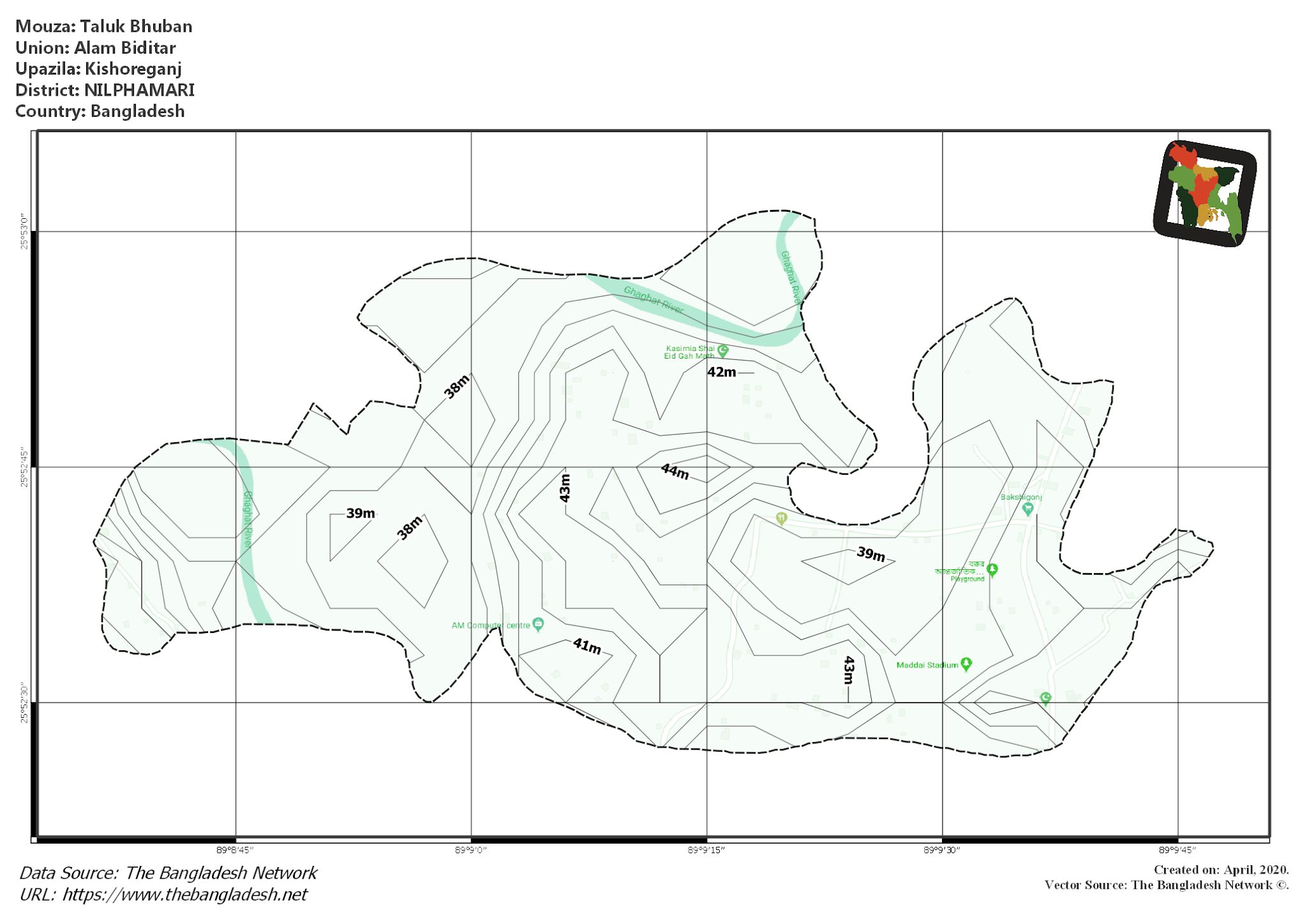 Map of Taluk Bhuban Mouza of Kishoreganj Upazila, NILPHAMARI, Bangladesh.
