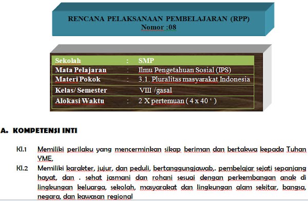 RPP Kelas 8 Semester Ganjil Materi Pluralitas Masyarakat Indonesia 
