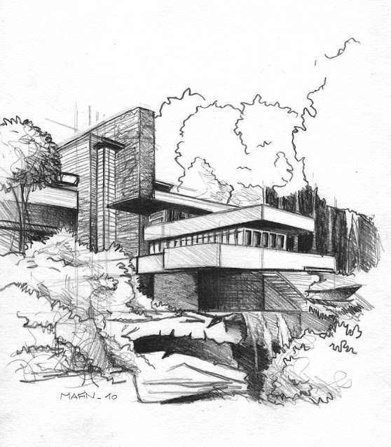 diễn họa kiến trúc Nhà trên thác (Falling House)