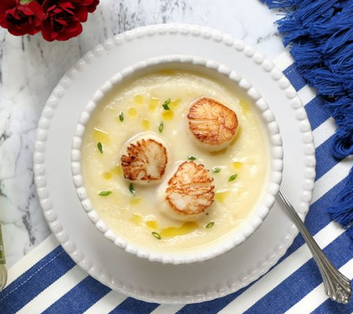 Summer Cauliflower Soup With Seared Scallops