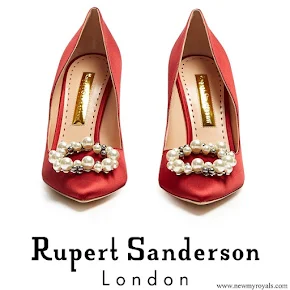 Crown Princess Mary wore RUPERT SANDERSON Pinka embellished-pebble satin pumps