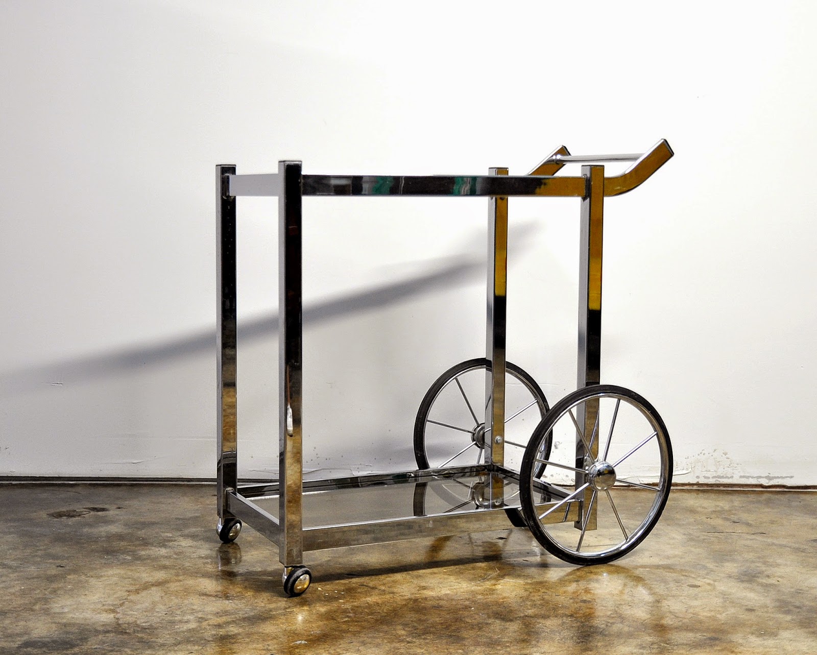 SELECT MODERN Mid Century Modern Chrome Rolling Bar Serving Cart