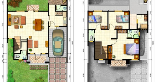 LINGKAR WARNA: Denah rumah minimalis ukuran 10x16 meter 4 kamar tidur 2 lantai