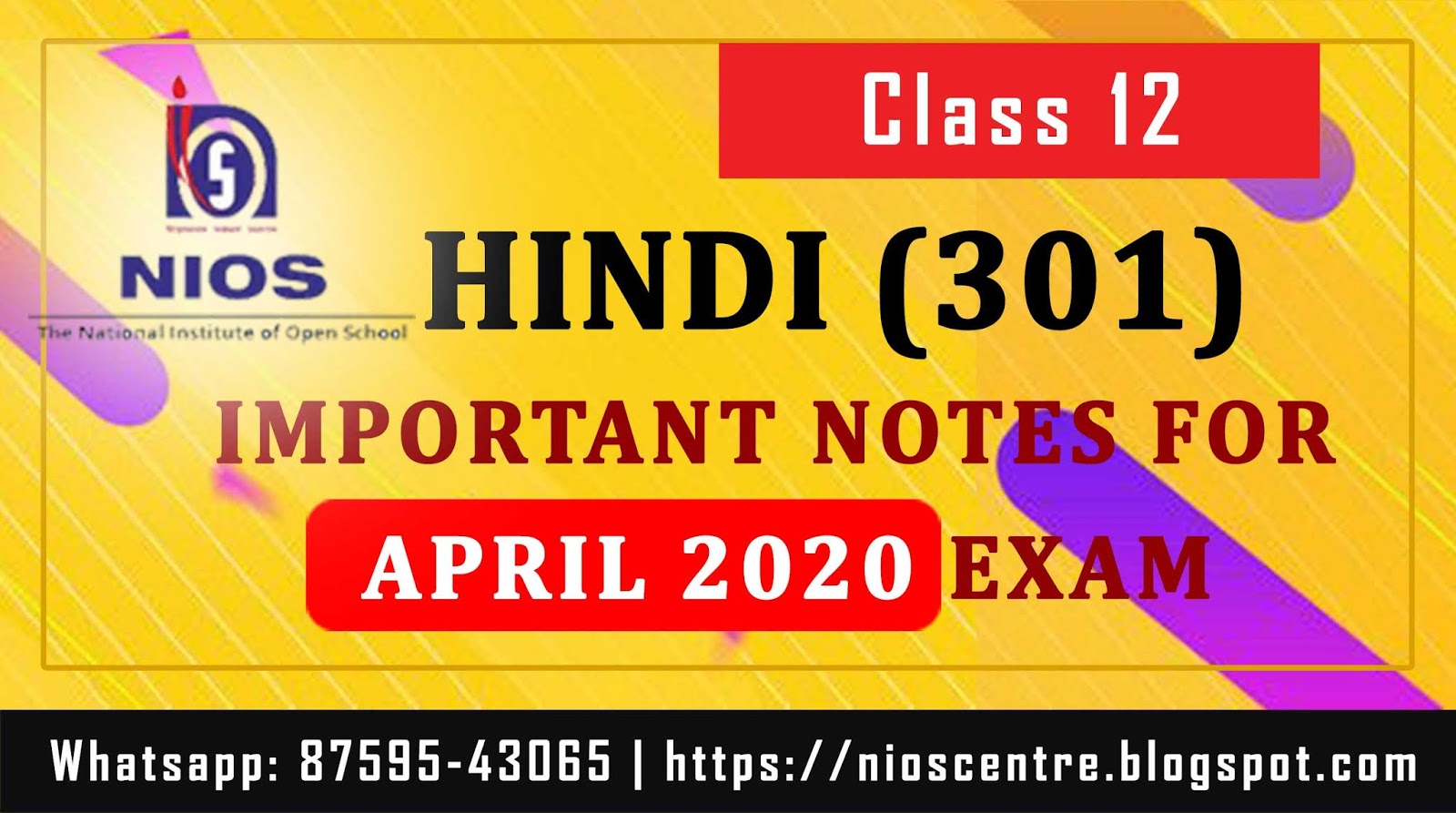 NIOS CLASS 12 HINDI NOTES FOR EXAM