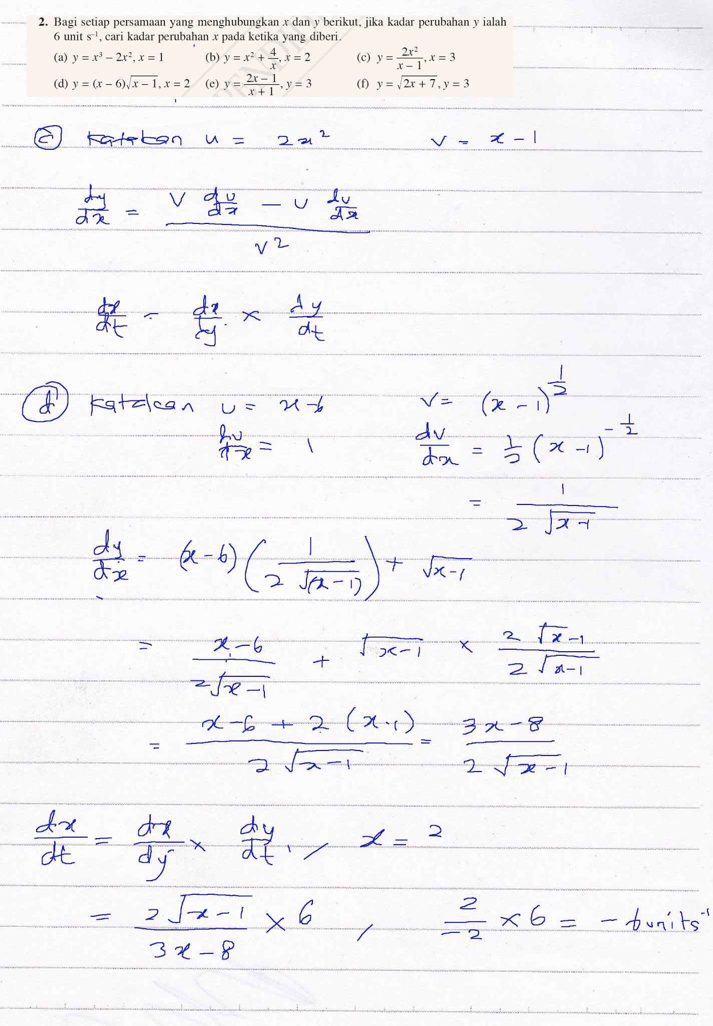 F5 Addmath Latihan Kendiri 2.12 Q2 Bab 2 Pembezaan Kadar Perubahan
