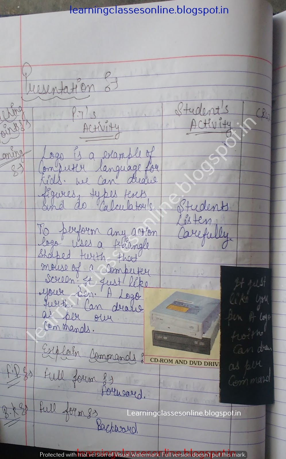 Lesson Plan For Computer Teachers on Use of Logo command