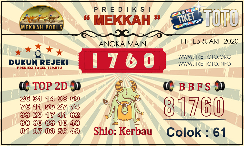 Prediksi Togel MEKKAH TIKETTOTO 11 FEBRUARI 2020
