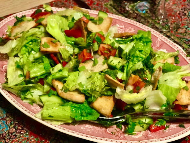 Green Fattoush salad with fried flatbread chips