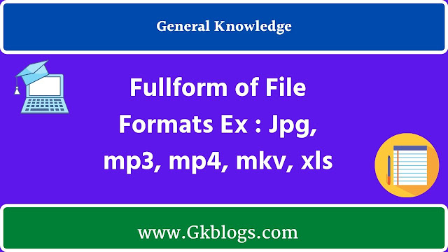 Fullform of File Formats Ex : Jpg, mp3, mp4, mkv, xls