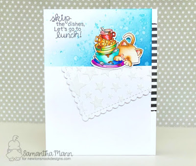 Skip the Dishes and Go to Lunch Card by Samantha Mann for Newton's Nook Designs, ink blending, handmade cards, embossing paste, dishes #newtonsnookdesigns #cards #kitchen