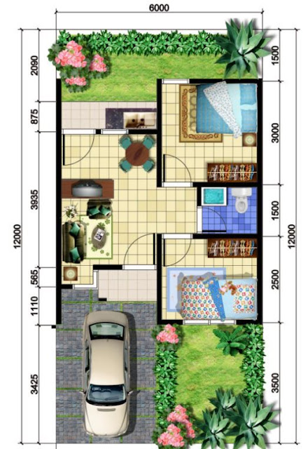 Koleksi Denah Rumah Minimalis Ukuran 6x12 meter