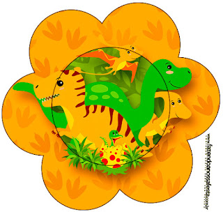 Fiesta de Dinosaurios: Invitaciones de Cumpleaños para Imprimir Gratis. Tarjeta con forma de flor de Fiesta de Dinosaurios.
