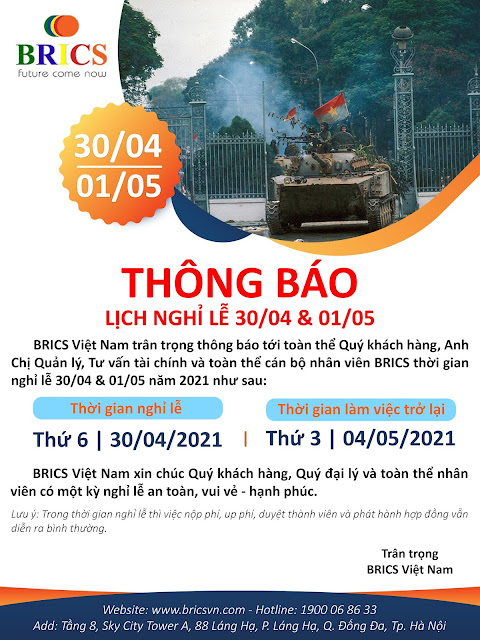 THÔNG BÁO NGHỈ LỄ 30/4 & 1/5 