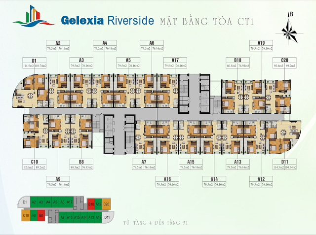 Mặt bằng tầng căn hộ điển hình CT1 Gelexia Riverside
