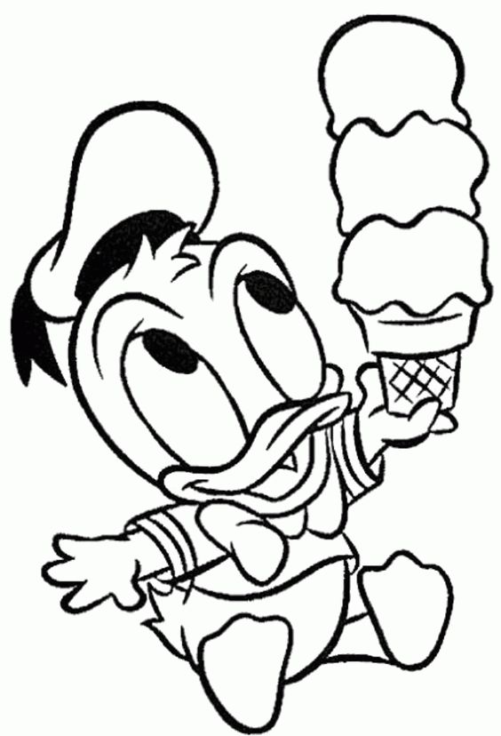 Tranh tô màu vịt Donald ăn kem