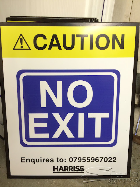 Harriss Caution No Exit Road sign for working on site health and saftey board.