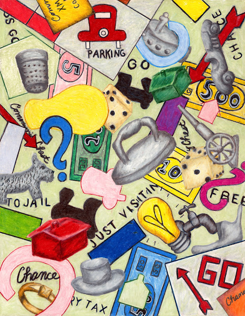 Colored pencil drawing -- Monopoly game