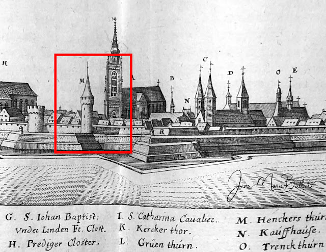 henckers Turm — perspective normale, vue du sud-ouest [Merian, 1644]