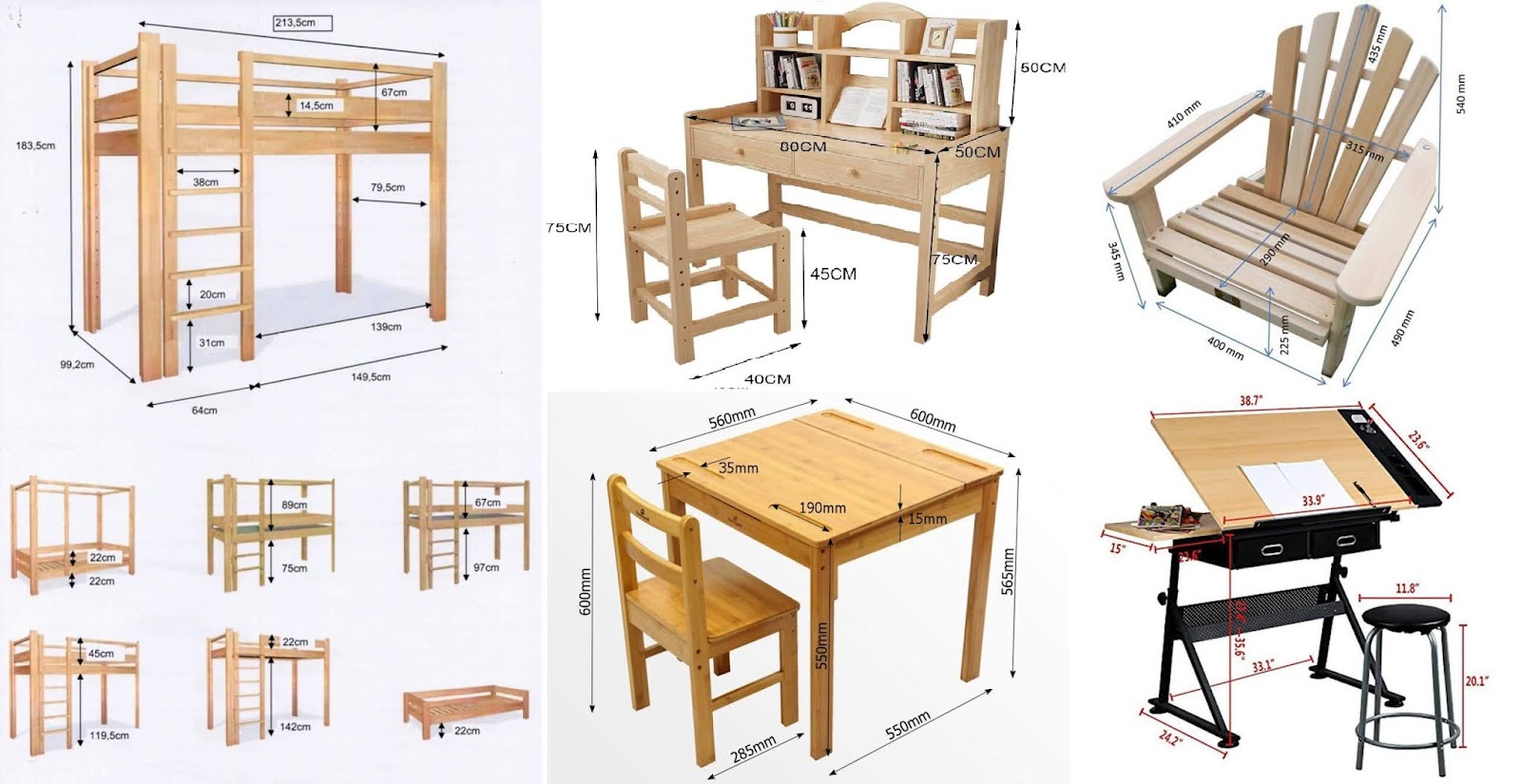 Tailles et dimensions standard pour différents types de meubles