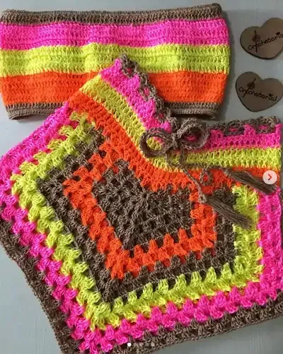 Conjunto Crochê Short Square Colorido