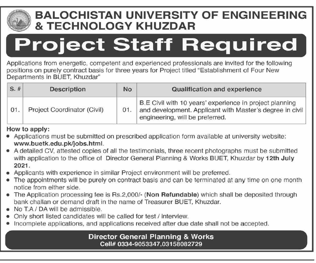 www.buetk.edu.pk Jobs 2021 - Balochistan University of Engineering & Technology (BUET) Jobs 2021 in Pakistan
