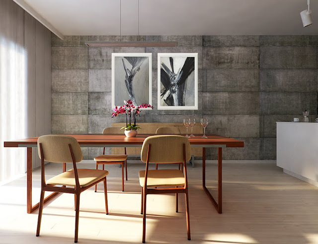 Decoración de comedor con obras de arte de Hernández Pijuan