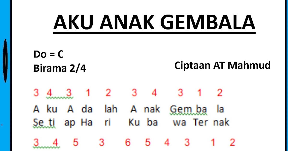 Not Angka Aku Anak Gembala - Lagu Anak-anak