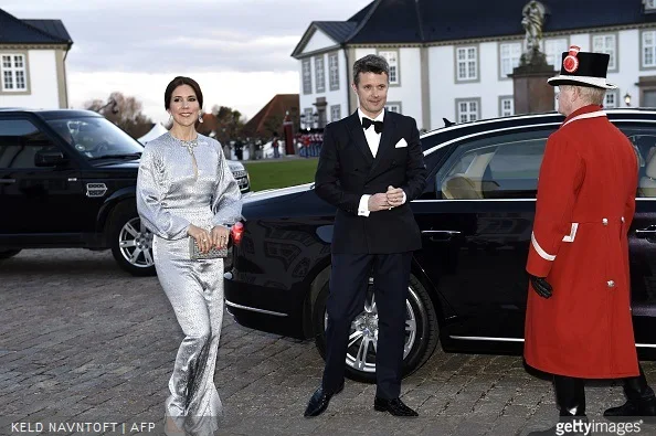 Crown Princess Mary and Crown Prince Frederik of Denmark arrive for the dinner at Fredensborg Castle on the occasion of Queen Margrethe's 75th birthday,