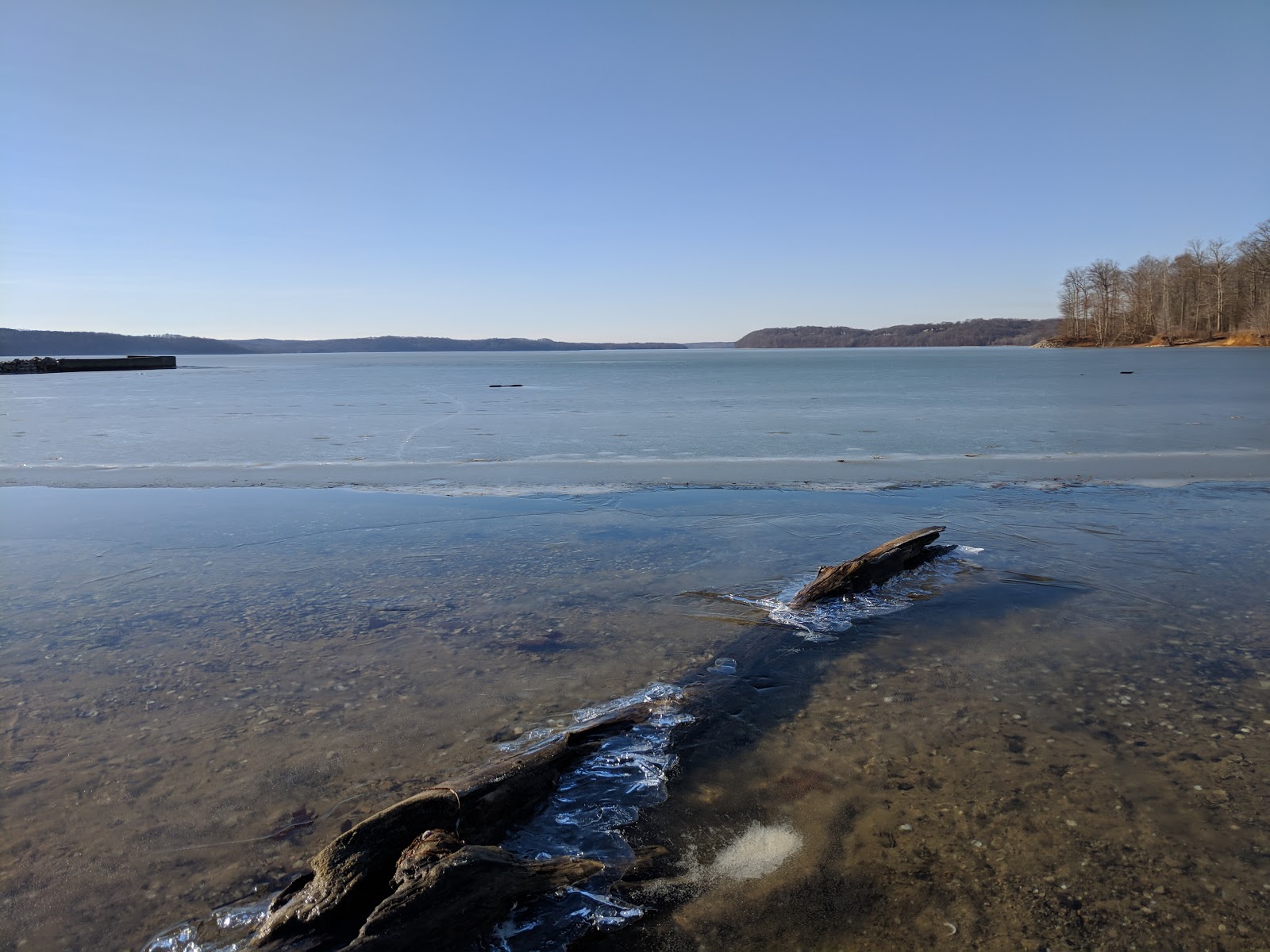 Bloomington, IN Lake Monroe, frozen but melting at SRA