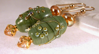Vines and Flowers - Artisan lampwork, Swarovski crystals and gold filled