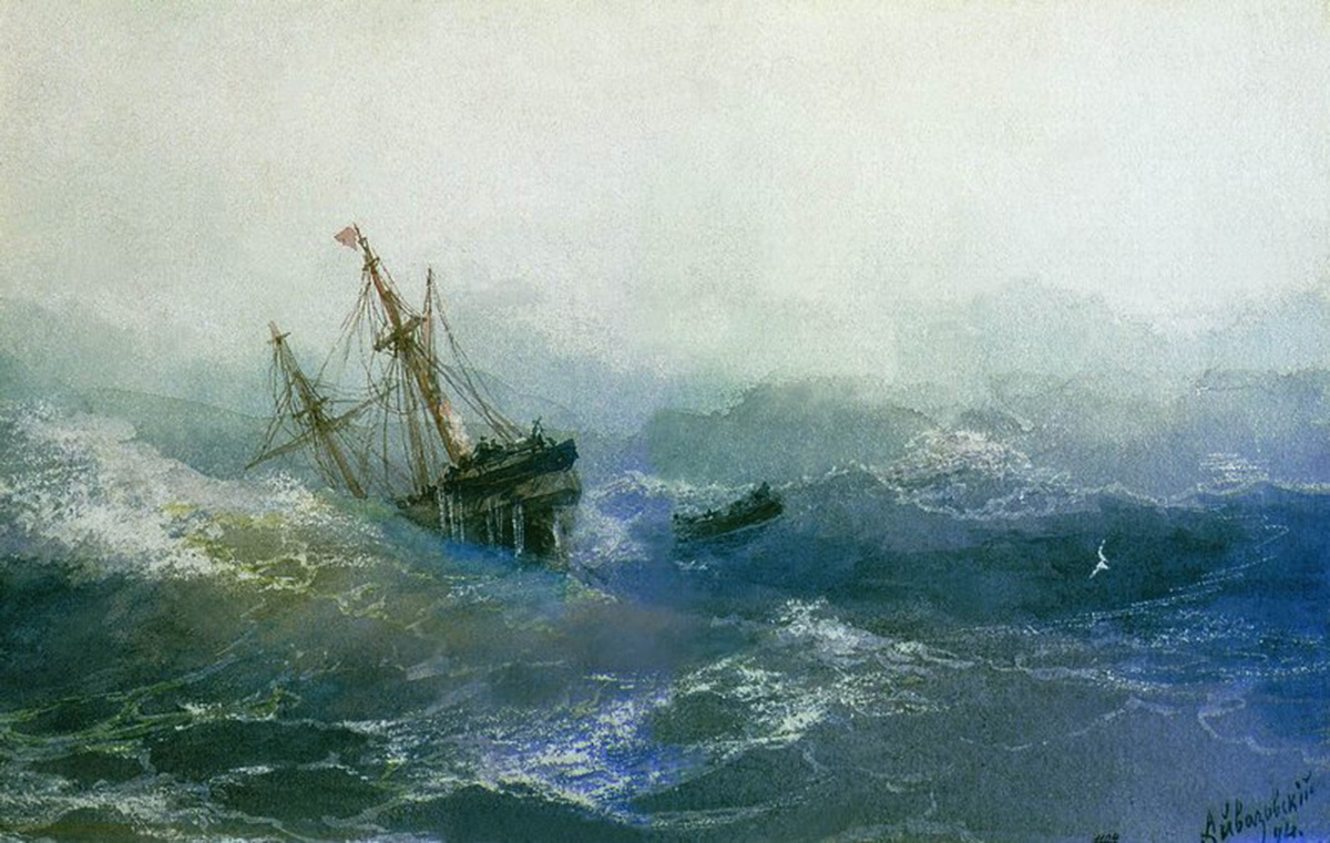 Шторм 1854. Картина Айвазовского кораблекрушение 1894.