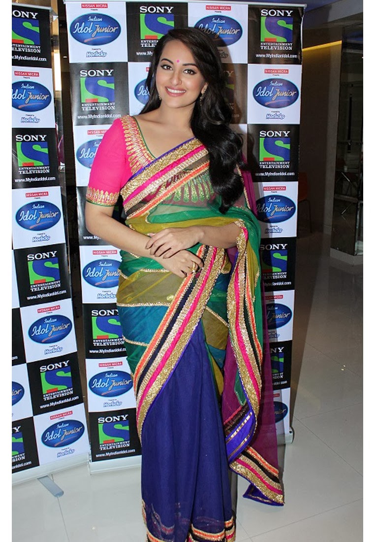 Bollywood Actress Saree Collections Bollywood Actress Sonakshi Sinha In Multi Color Designer
