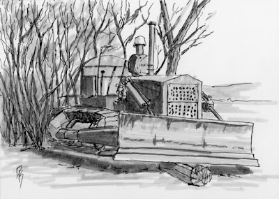 art sketch pen drawing abandoned bulldozer