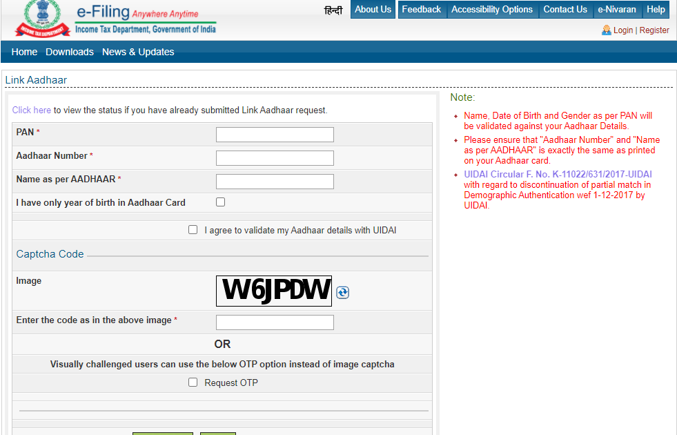 how to link aadhaar card with pan card online or using sms