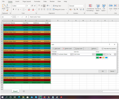 Nazeer Basha Shaik: How to sort rows in excel by Colors