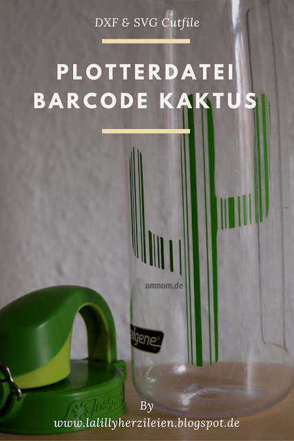 Kaktus aus Vinylfolie auf einer Trinkflasche, Plotterdatei Barcode Kaktus, Beispiel von Omnom.de