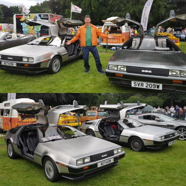 Two DMC DeLoreans at the Didsbury & South Manchester Car Show